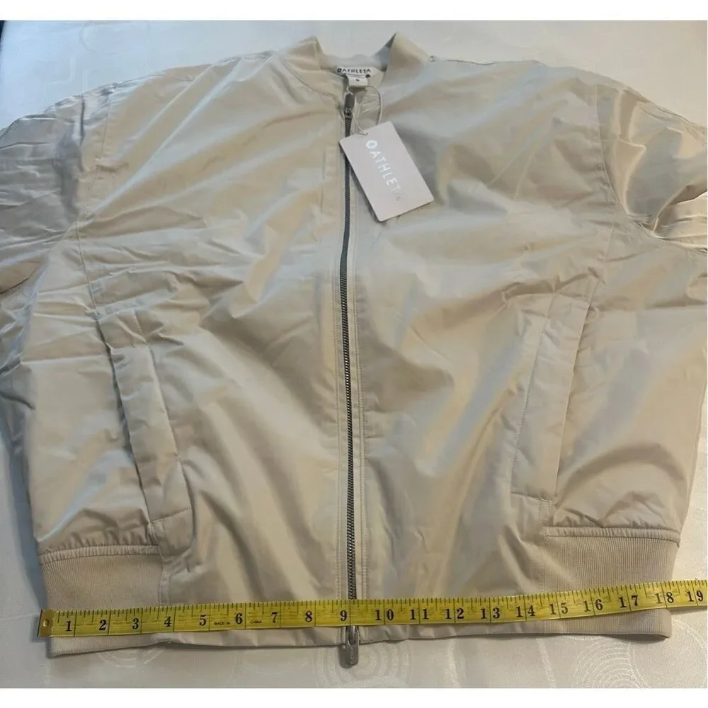 Women's Athleta satin water repellent bomber jacket in ivory, size M, NWT - Picture 7 of 10